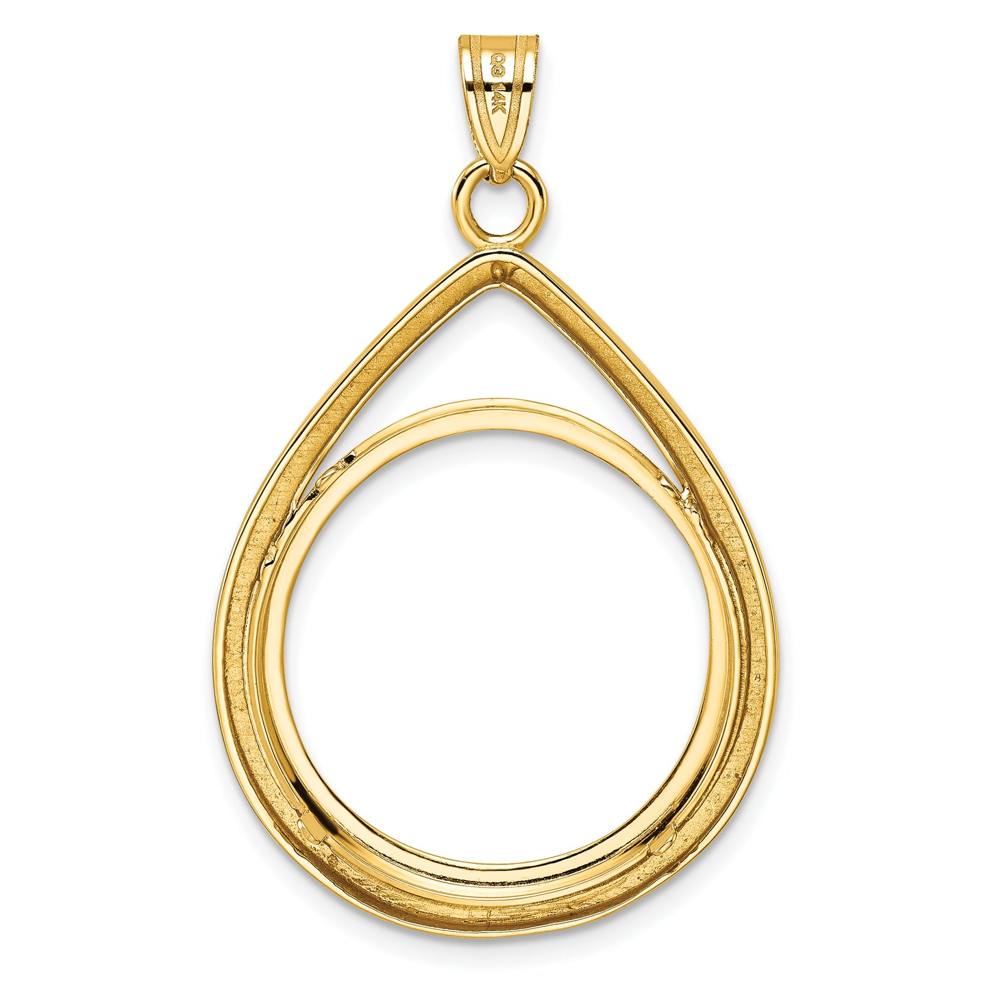 14K Yellow Gold Wideband Distinguished Coin Jewelry Polished Lightweight Teardrop 22.0mm Prong Bezel Pendant