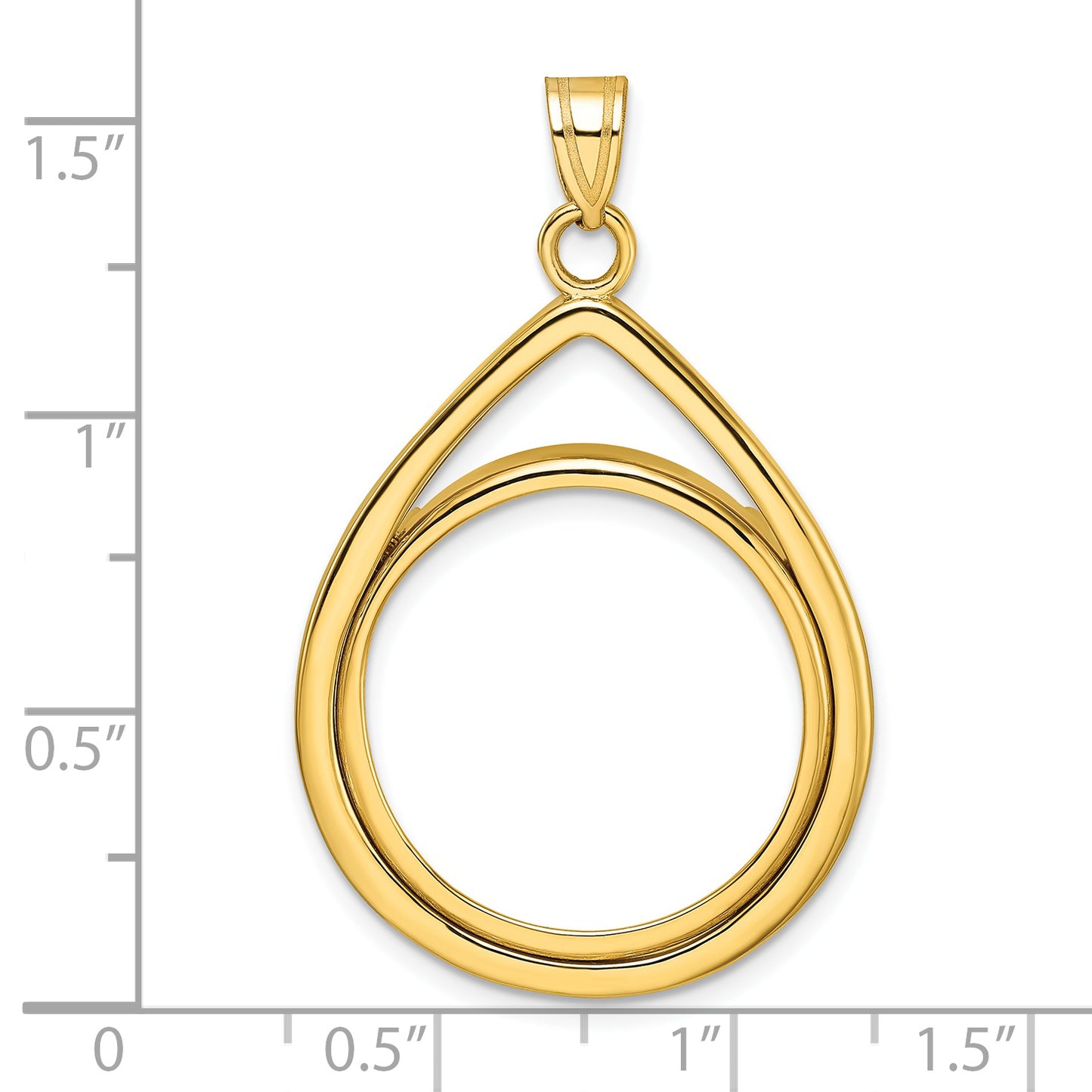 14K Yellow Gold Wideband Distinguished Coin Jewelry Polished Lightweight Teardrop 22.0mm Prong Bezel Pendant