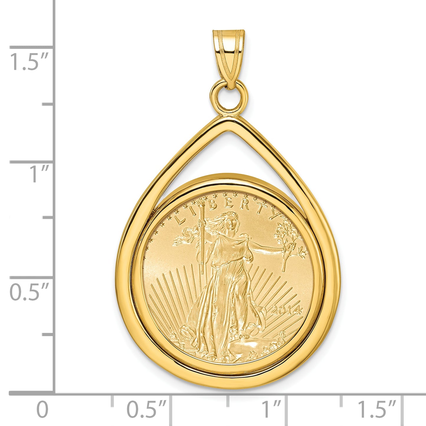 14K Yellow Gold Wideband Distinguished Coin Jewelry Polished Lightweight Teardrop Mounted 1/4Oz American Eagle Prong Bezel Pendant