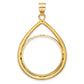 14K Yellow Gold Wideband Distinguished Coin Jewelry Polished Lightweight Teardrop 27.0mm Prong Bezel Pendant