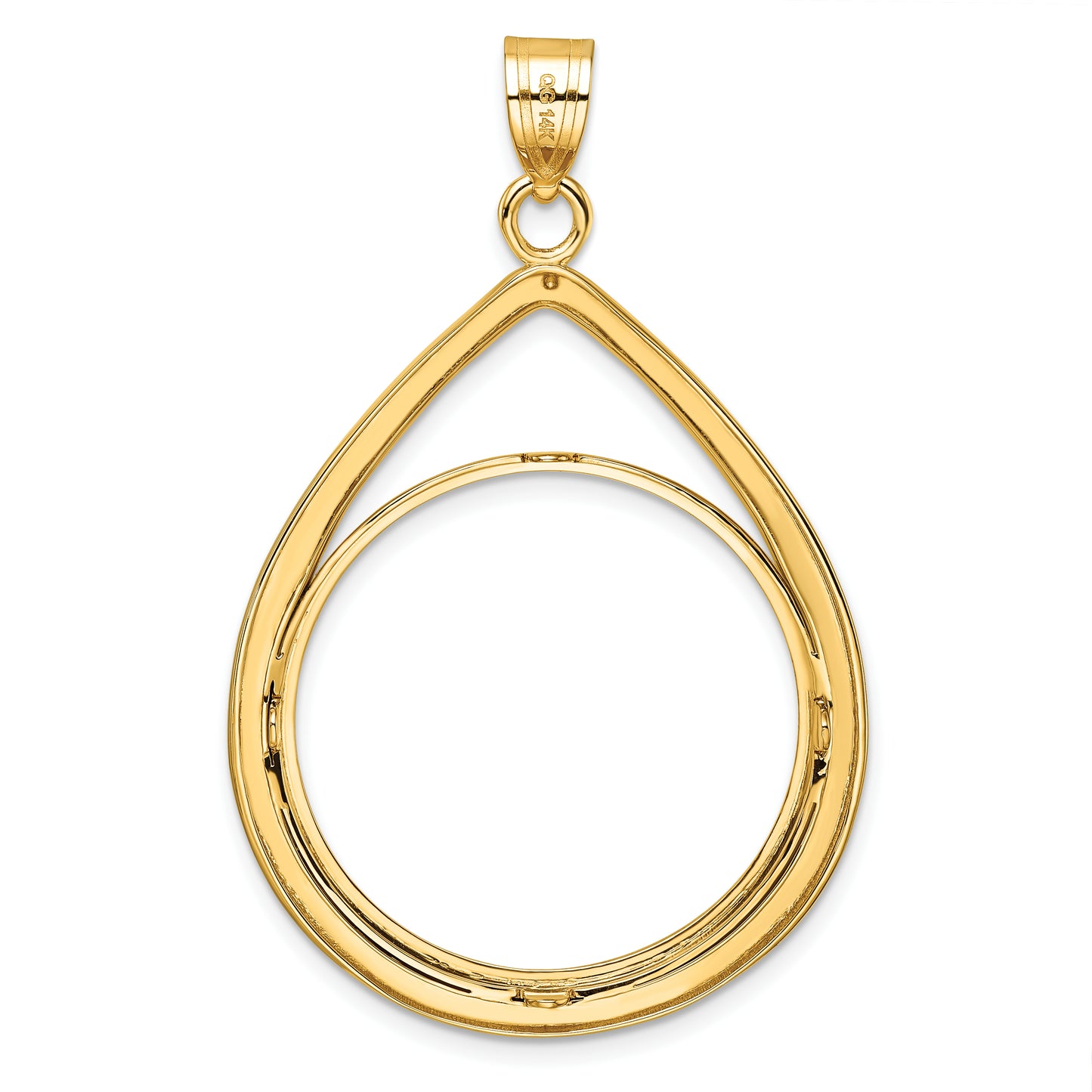 14K Yellow Gold Wideband Distinguished Coin Jewelry Polished Lightweight Teardrop 27.0mm Prong Bezel Pendant