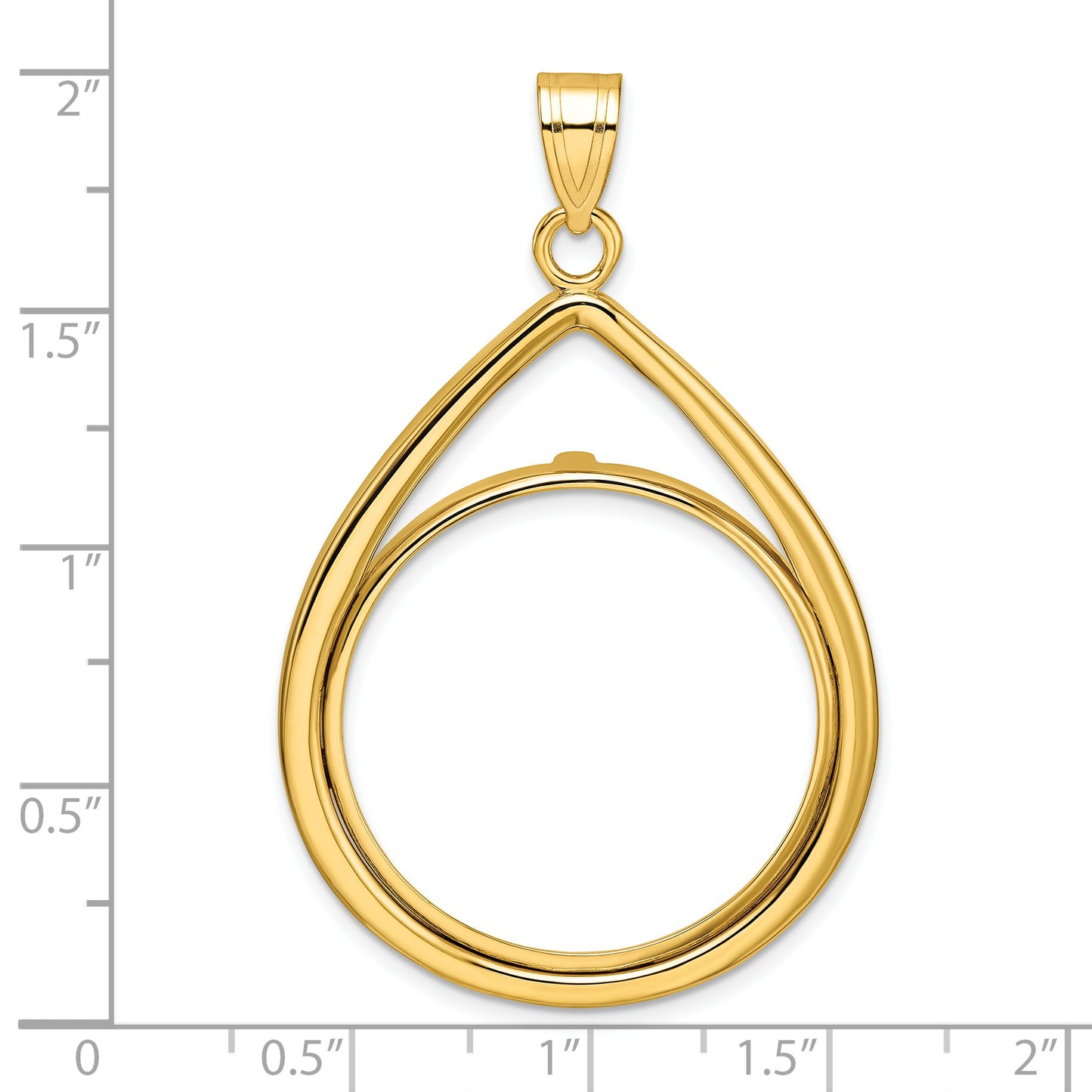 14K Yellow Gold Wideband Distinguished Coin Jewelry Polished Lightweight Teardrop 27.0mm Prong Bezel Pendant