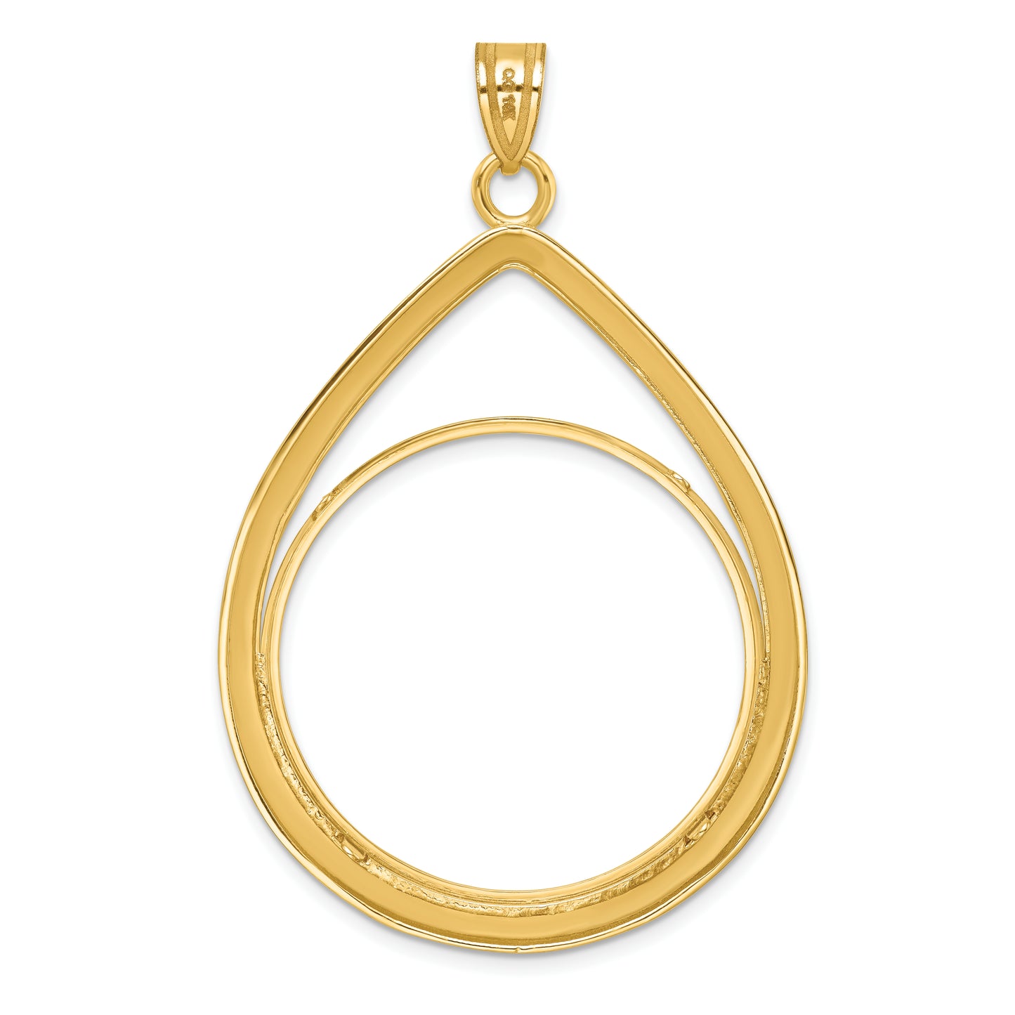 14K Yellow Gold Wideband Distinguished Coin Jewelry Polished Lightweight Teardrop 32.0mm Prong Bezel Pendant