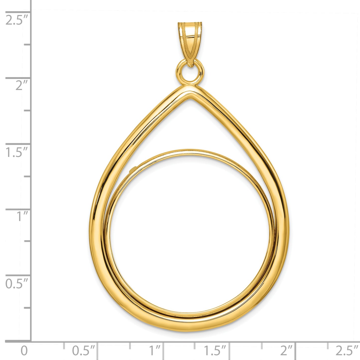 14K Yellow Gold Wideband Distinguished Coin Jewelry Polished Lightweight Teardrop 32.0mm Prong Bezel Pendant