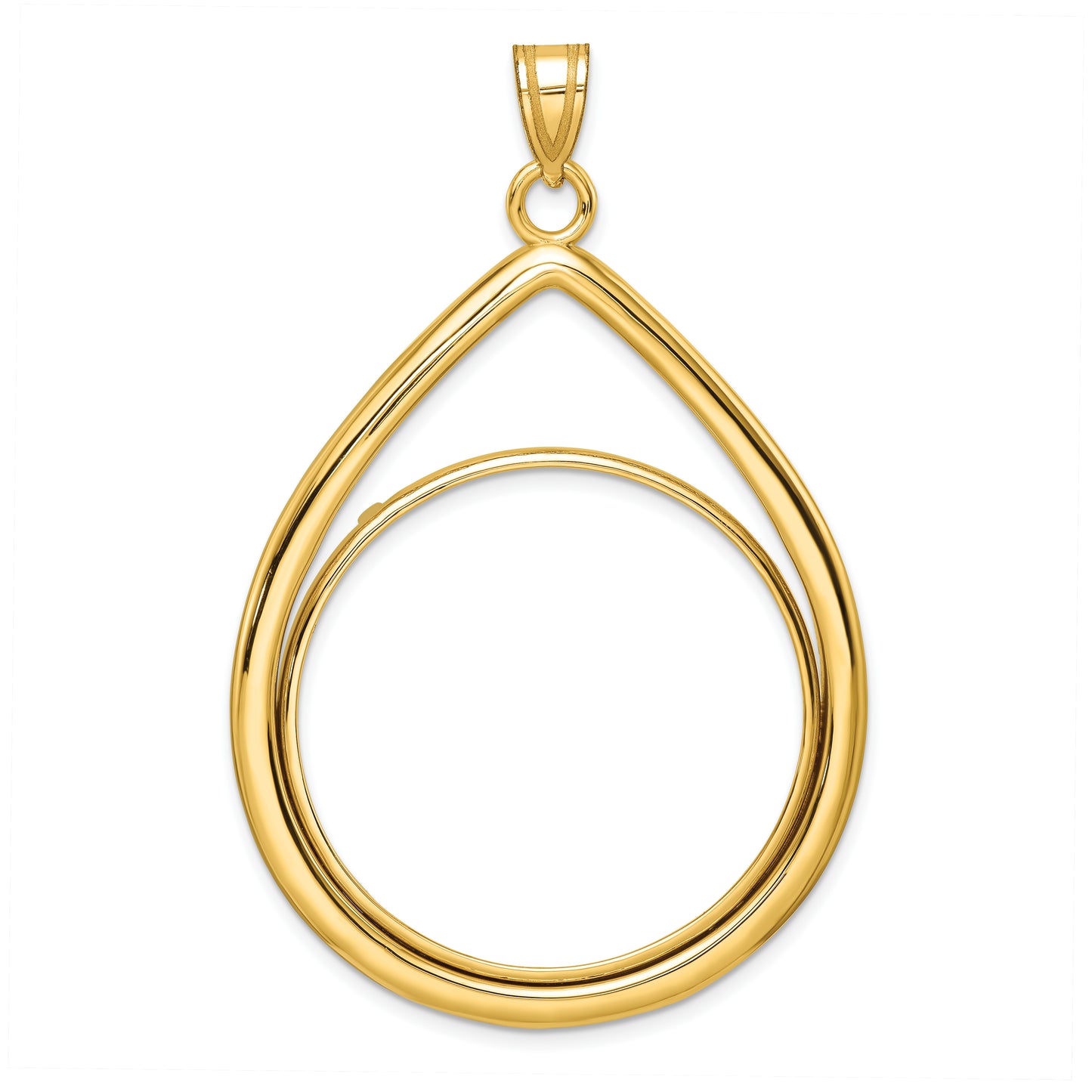 14K Yellow Gold Wideband Distinguished Coin Jewelry Polished Lightweight Teardrop 32.0mm Prong Bezel Pendant