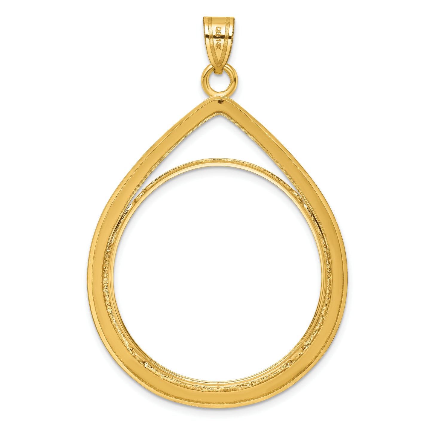 14K Yellow Gold Wideband Distinguished Coin Jewelry Polished Lightweight Teardrop 32.7mm Prong Bezel Pendant