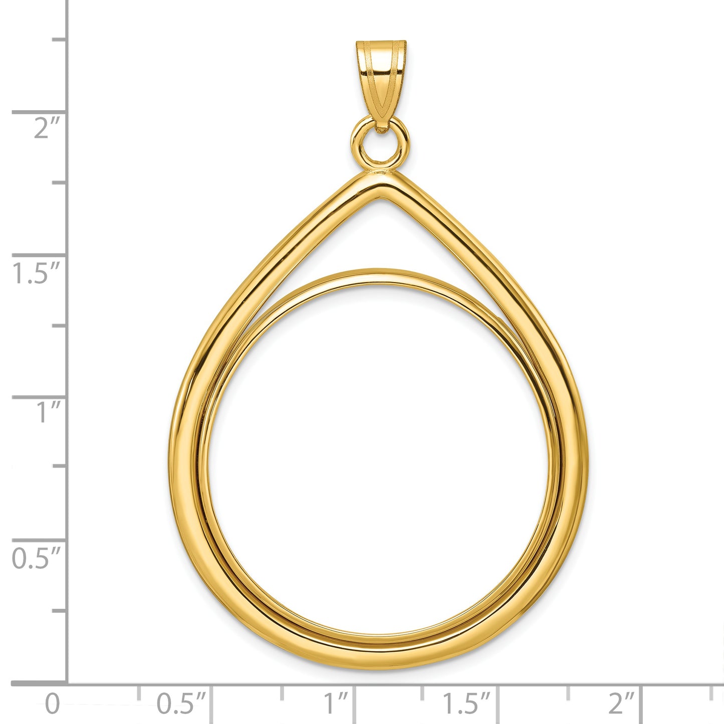 14K Yellow Gold Wideband Distinguished Coin Jewelry Polished Lightweight Teardrop 32.7mm Prong Bezel Pendant