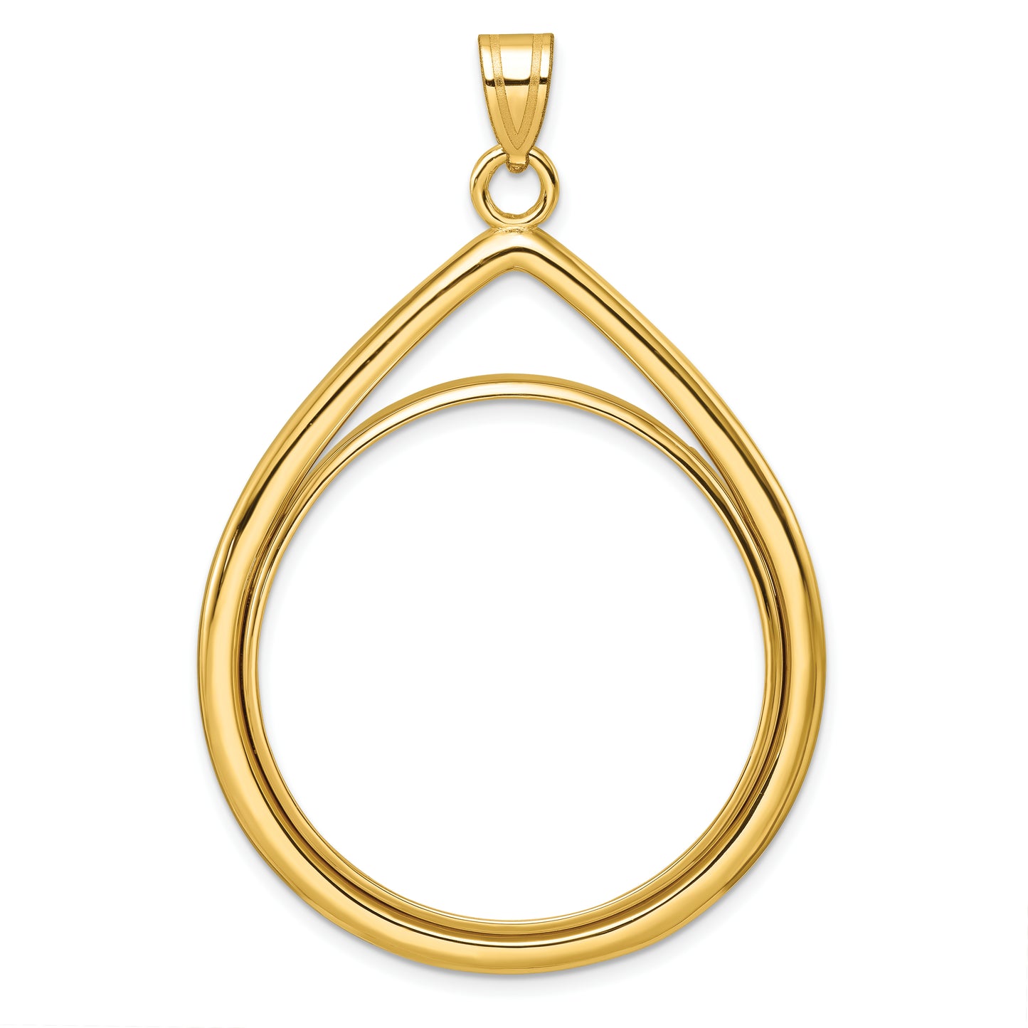 14K Yellow Gold Wideband Distinguished Coin Jewelry Polished Lightweight Teardrop 32.7mm Prong Bezel Pendant