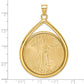 14K Yellow Gold Wideband Distinguished Coin Jewelry Polished Lightweight Teardrop Mounted 1Oz American Eagle Prong Bezel Pendant