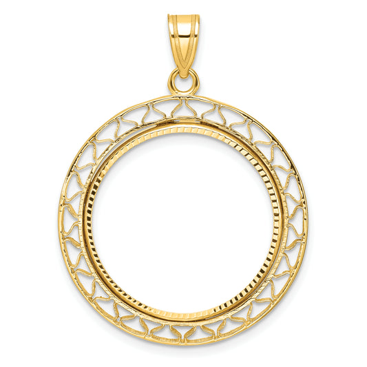 14K Yellow Gold Wideband Distinguished Coin Jewelry Polished And Diamond-Cut Fancy Wire 22.0mm Prong Bezel Pendant