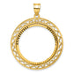 14K Yellow Gold Wideband Distinguished Coin Jewelry Polished And Diamond-Cut Fancy Wire 27.0mm Prong Bezel Pendant