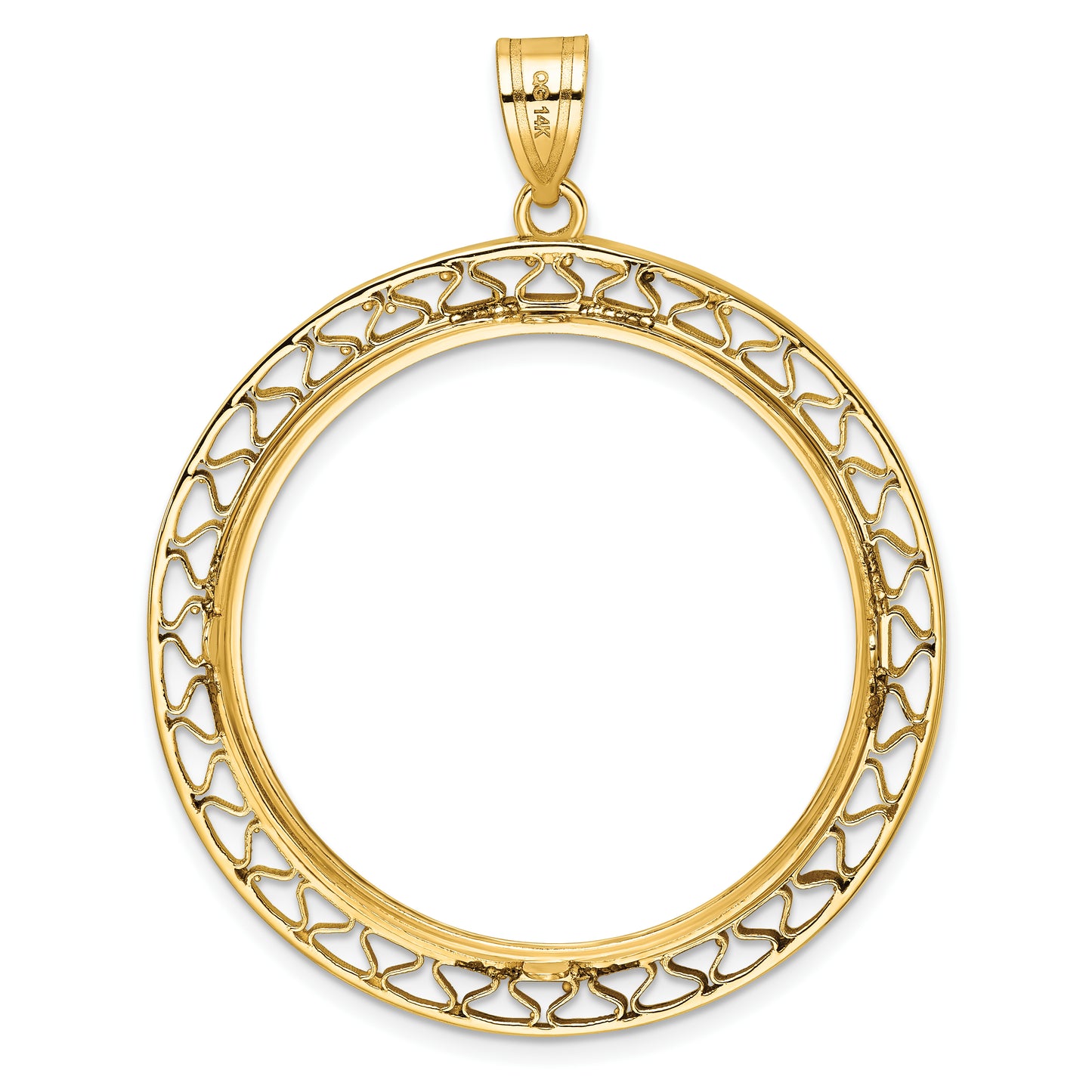 14K Yellow Gold Wideband Distinguished Coin Jewelry Polished And Diamond-Cut Fancy Wire 32.7mm Prong Bezel Pendant