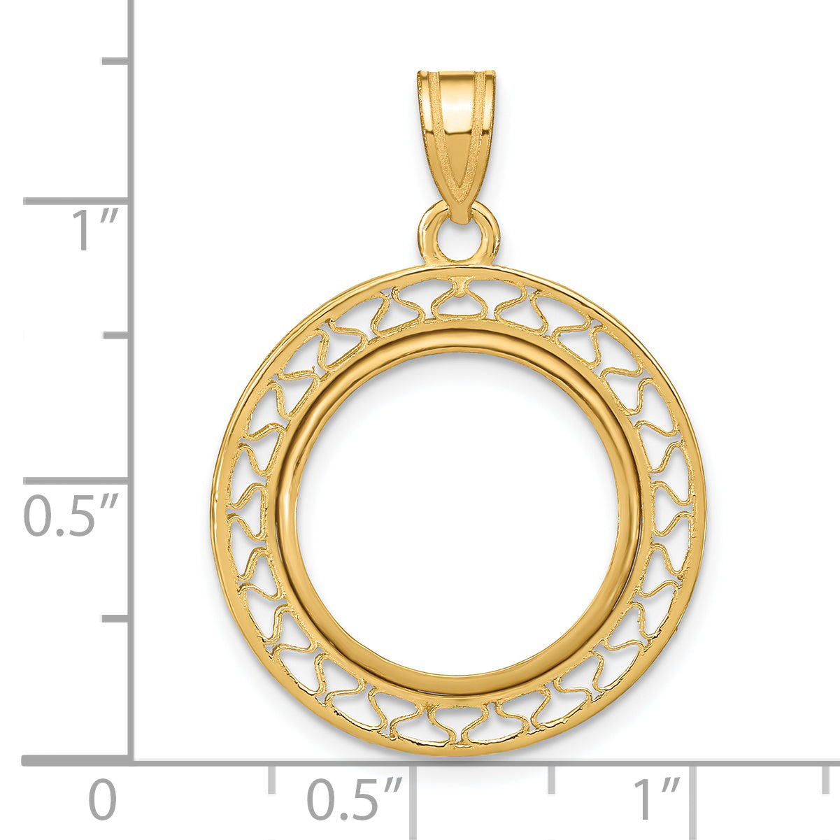 14K Yellow Gold Wideband Distinguished Coin Jewelry Polished Fancy Wire 16.5mm Prong Bezel Pendant