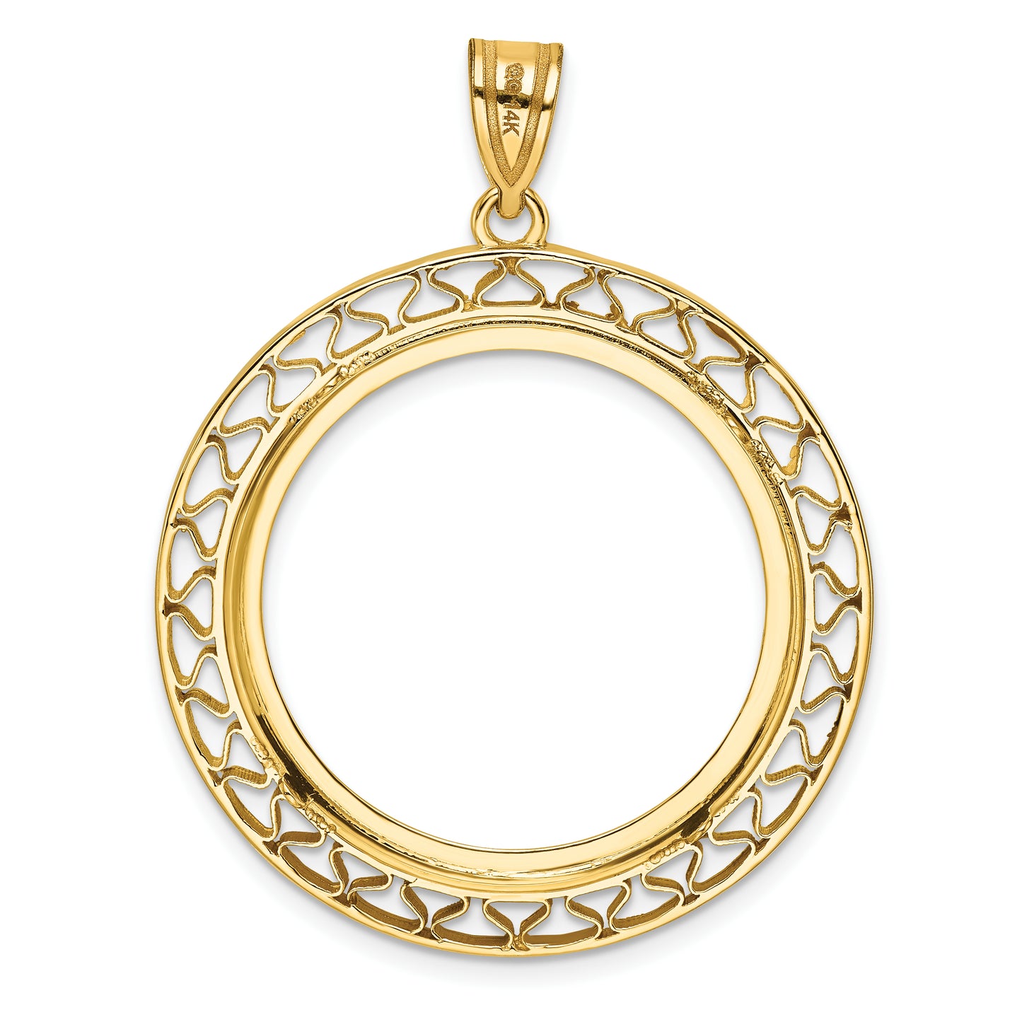 14K Yellow Gold Wideband Distinguished Coin Jewelry Polished Fancy Wire 27.0mm Prong Bezel Pendant