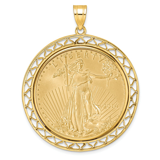 14K Yellow Gold Wideband Distinguished Coin Jewelry Polished Fancy Wire Mounted 1Oz American Eagle Prong Bezel Pendant