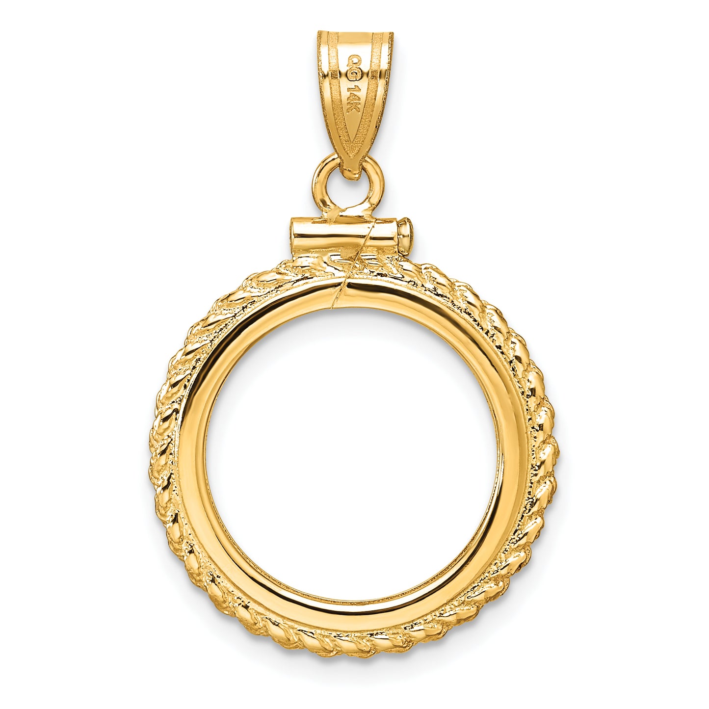 14K Yellow Gold Wideband Distinguished Coin Jewelry Polished And Diamond-Cut Casted Rope 16.5mm X 1.35mm Screw Top Bezel Pendant