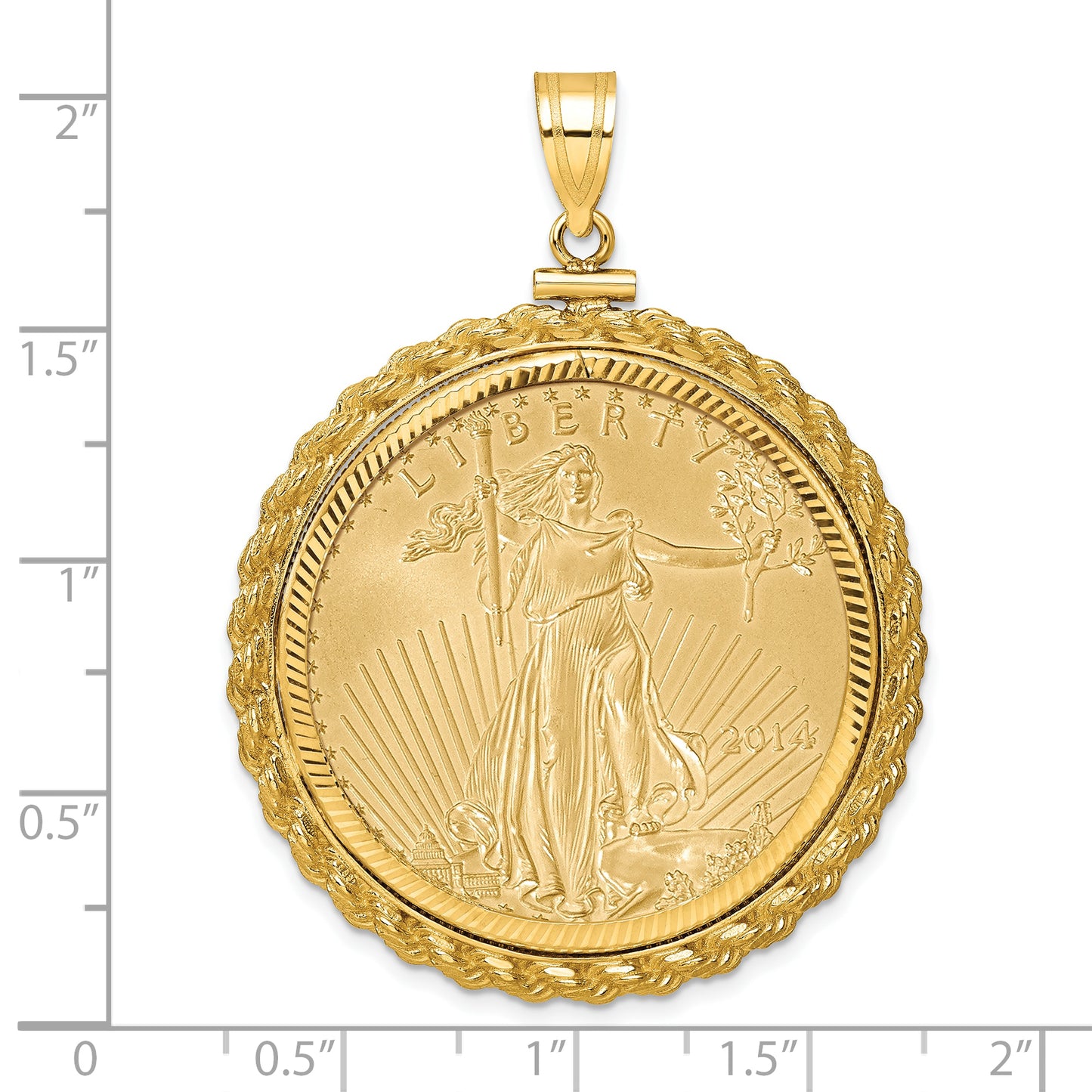 14K Yellow Gold Wideband Distinguished Coin Jewelry 14Ky Diamond-Cut Casted Rope Screw Top Mounted 1Oz American Eagle Bezel Pendant