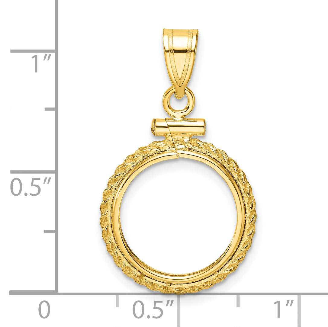 14K Yellow Gold Wideband Distinguished Coin Jewelry Polished Casted Rope 14.0mm X 1.1mm Screw Top Bezel Pendant