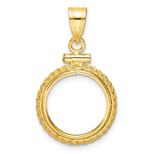 14K Yellow Gold Wideband Distinguished Coin Jewelry Polished Casted Rope 14.0mm X 1.1mm Screw Top Bezel Pendant