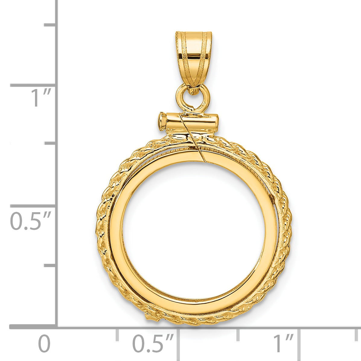 14K Yellow Gold Wideband Distinguished Coin Jewelry Polished Casted Rope 16.5mm X 1.35mm Screw Top Bezel Pendant