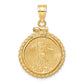 14K Yellow Gold Wideband Distinguished Coin Jewelry Polished Casted Rope Mounted 1/10Oz American Eagle Screw Top Bezel Pendant