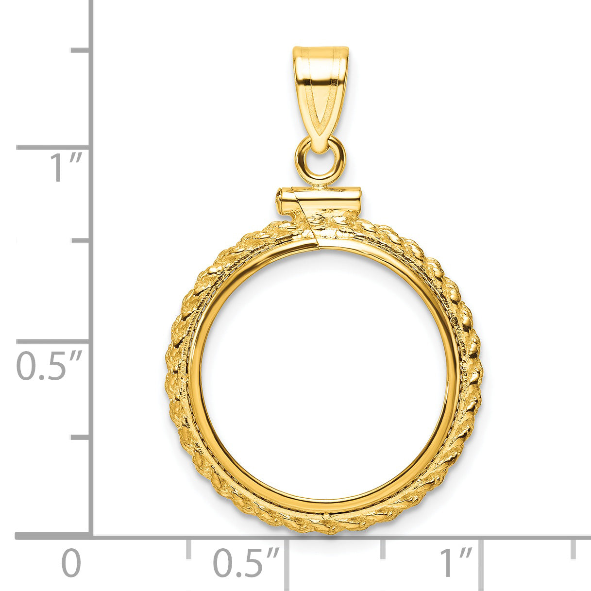 14K Yellow Gold Wideband Distinguished Coin Jewelry Polished Casted Rope 18.0mm X 1.35mm Screw Top Bezel Pendant