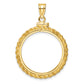 14K Yellow Gold Wideband Distinguished Coin Jewelry Polished Casted Rope 22.0mm X 1.9mm Screw Top Bezel Pendant