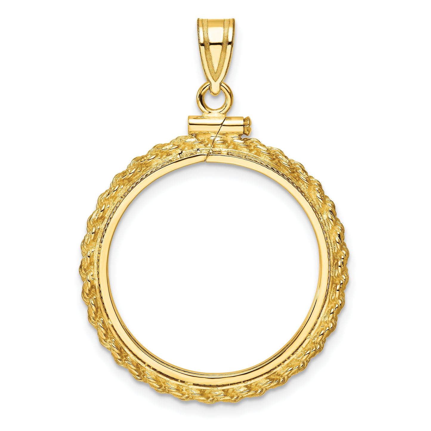 14K Yellow Gold Wideband Distinguished Coin Jewelry Polished Casted Rope 22.0mm X 1.9mm Screw Top Bezel Pendant