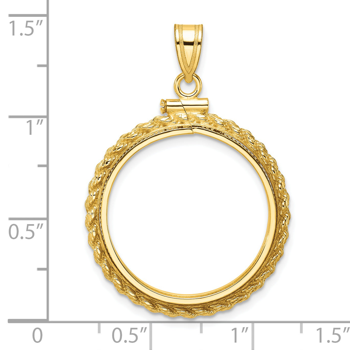 14K Yellow Gold Wideband Distinguished Coin Jewelry Polished Casted Rope 22.0mm X 1.9mm Screw Top Bezel Pendant