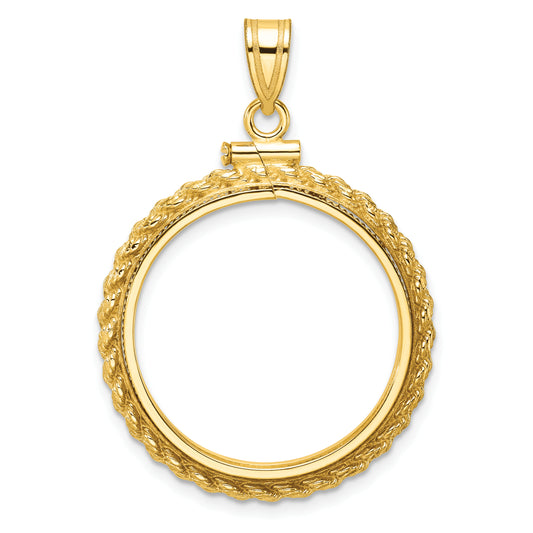 14K Yellow Gold Wideband Distinguished Coin Jewelry Polished Casted Rope 22.0mm X 1.9mm Screw Top Bezel Pendant