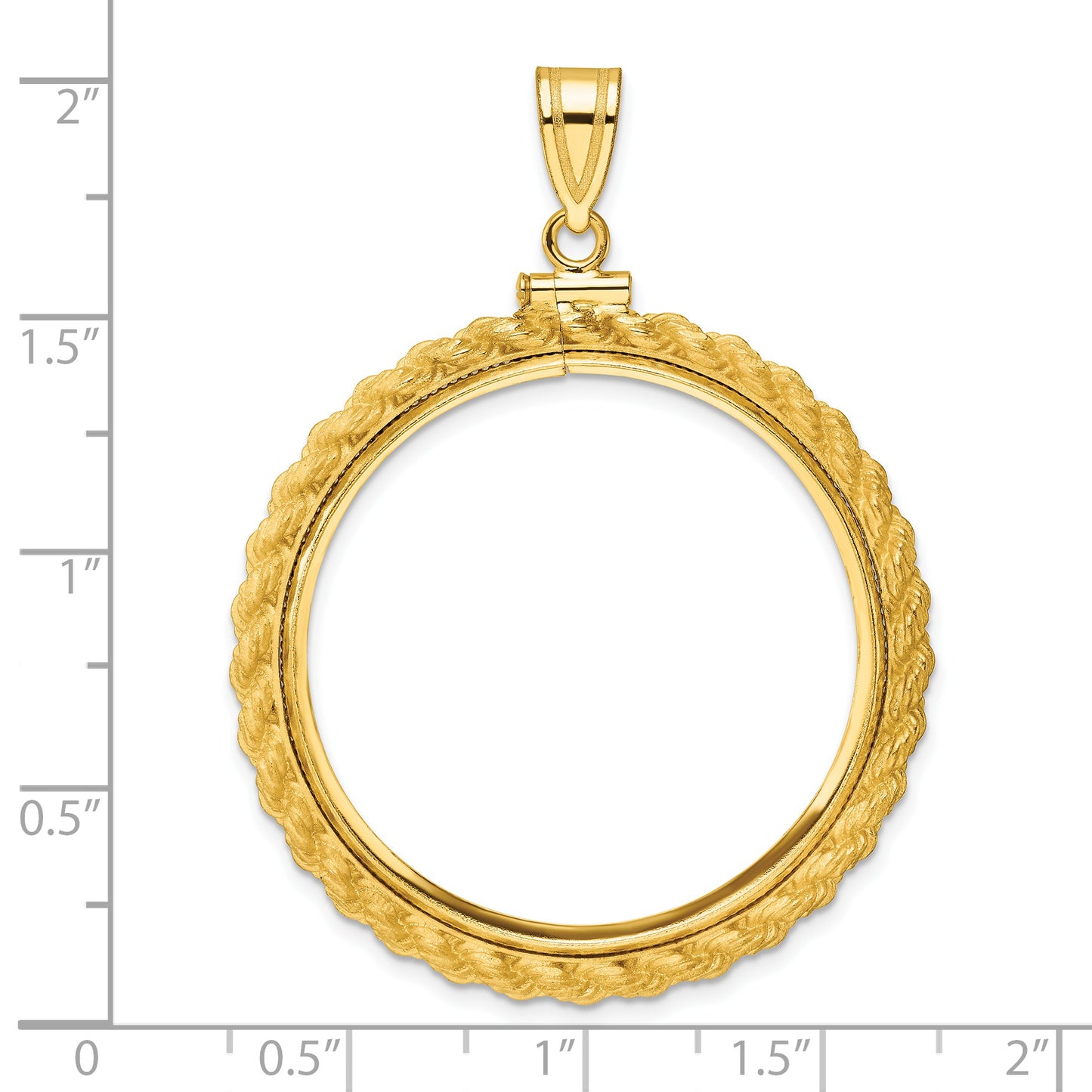 14K Yellow Gold Wideband Distinguished Coin Jewelry Polished Casted Rope 32.0mm X 2.85mm Screw Top Bezel Pendant