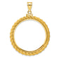 14K Yellow Gold Wideband Distinguished Coin Jewelry Polished Casted Rope 32.0mm X 2.85mm Screw Top Bezel Pendant