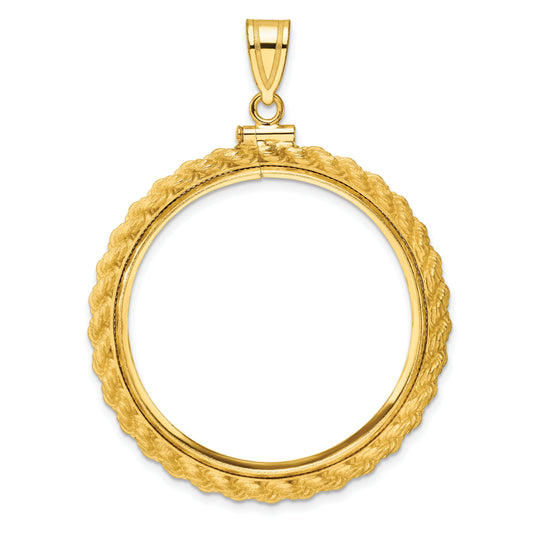 14K Yellow Gold Wideband Distinguished Coin Jewelry Polished Casted Rope 32.0mm X 2.85mm Screw Top Bezel Pendant