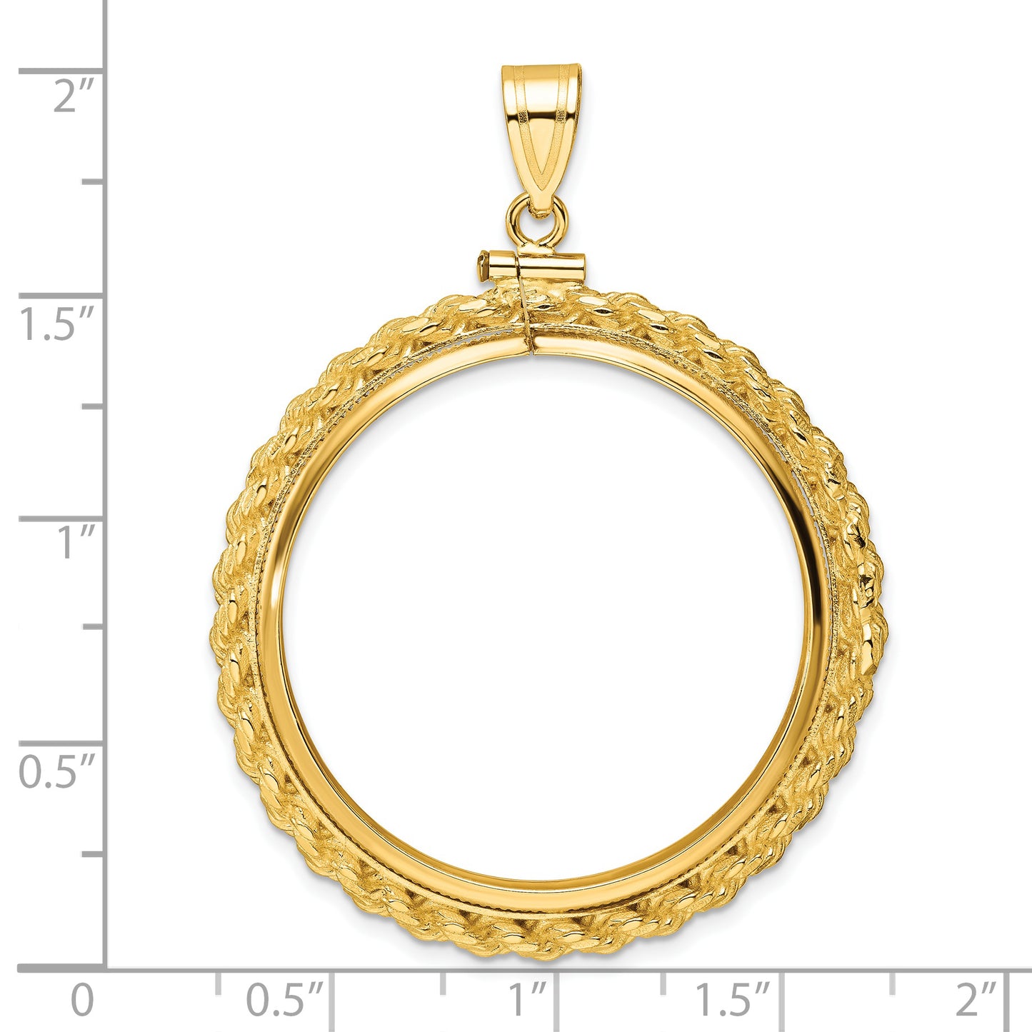 14K Yellow Gold Wideband Distinguished Coin Jewelry Polished Casted Rope 32.7mm X 3.00mm Screw Top Bezel Pendant