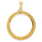 14K Yellow Gold Wideband Distinguished Coin Jewelry Polished Casted Rope 32.7mm X 3.00mm Screw Top Bezel Pendant