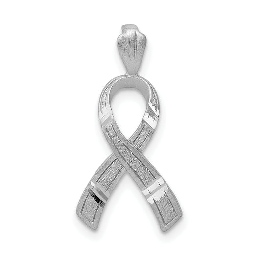 14K White Gold Diamond-Cut Awareness Pendant