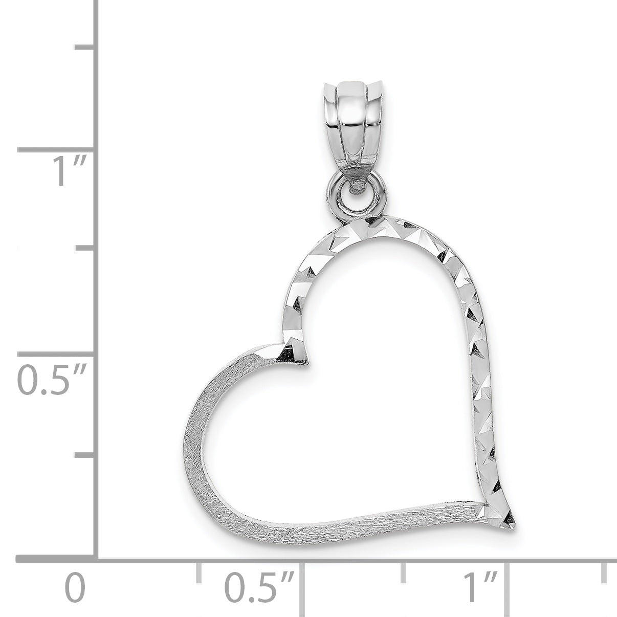 14K White Gold Solid Satin Diamond-Cut Reversible Heart Pendant