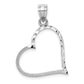 14K White Gold Solid Satin Diamond-Cut Reversible Heart Pendant