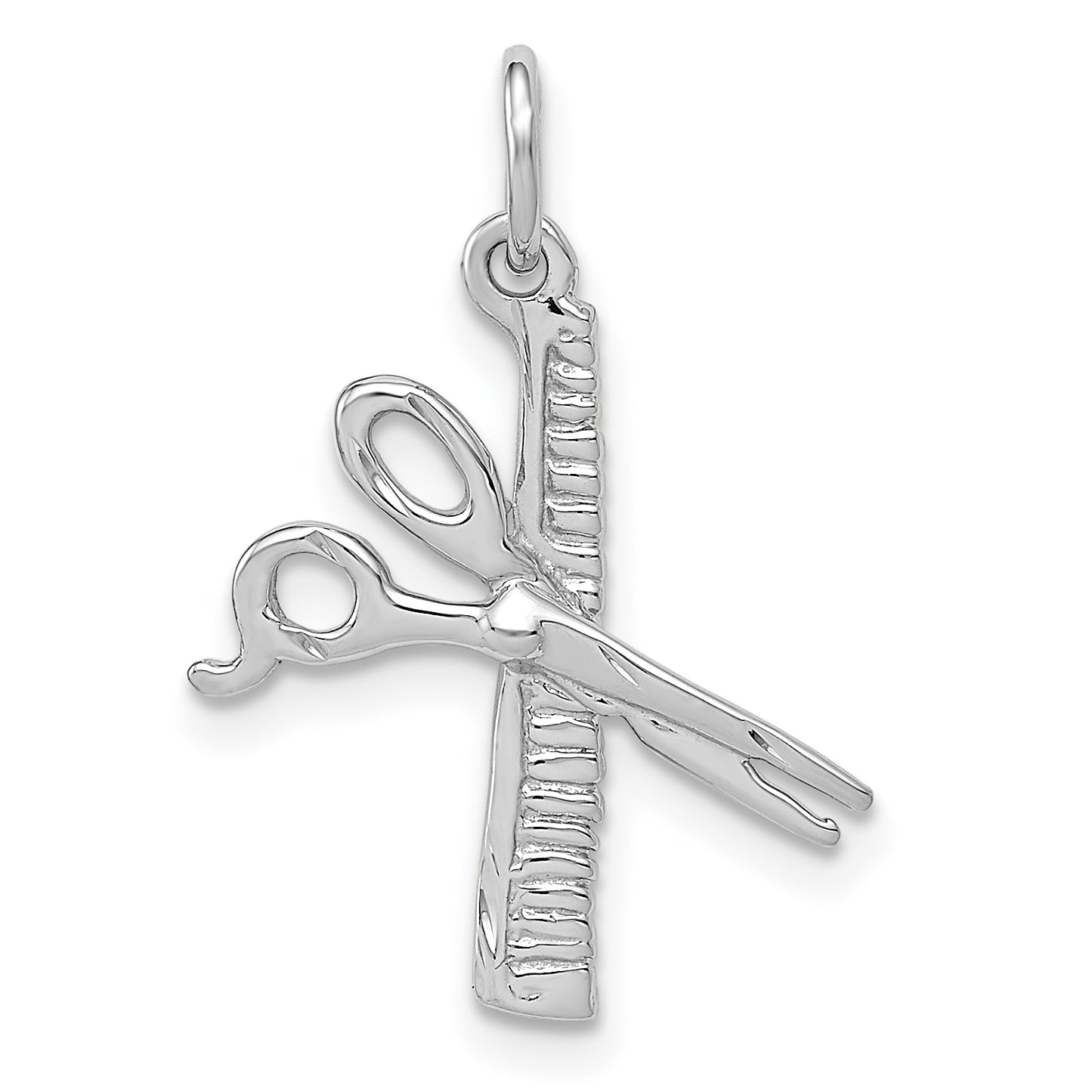 14K White Gold Satin Diamond-Cut Comb And Scissors Charm