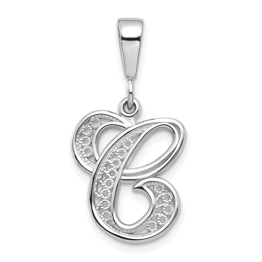 14K White Gold 14Kw Solid Polished Script Filigree Letter C Initial Pendant