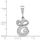 14K White Gold 14Kw Solid Polished Script Filigree Letter E Initial Pendant