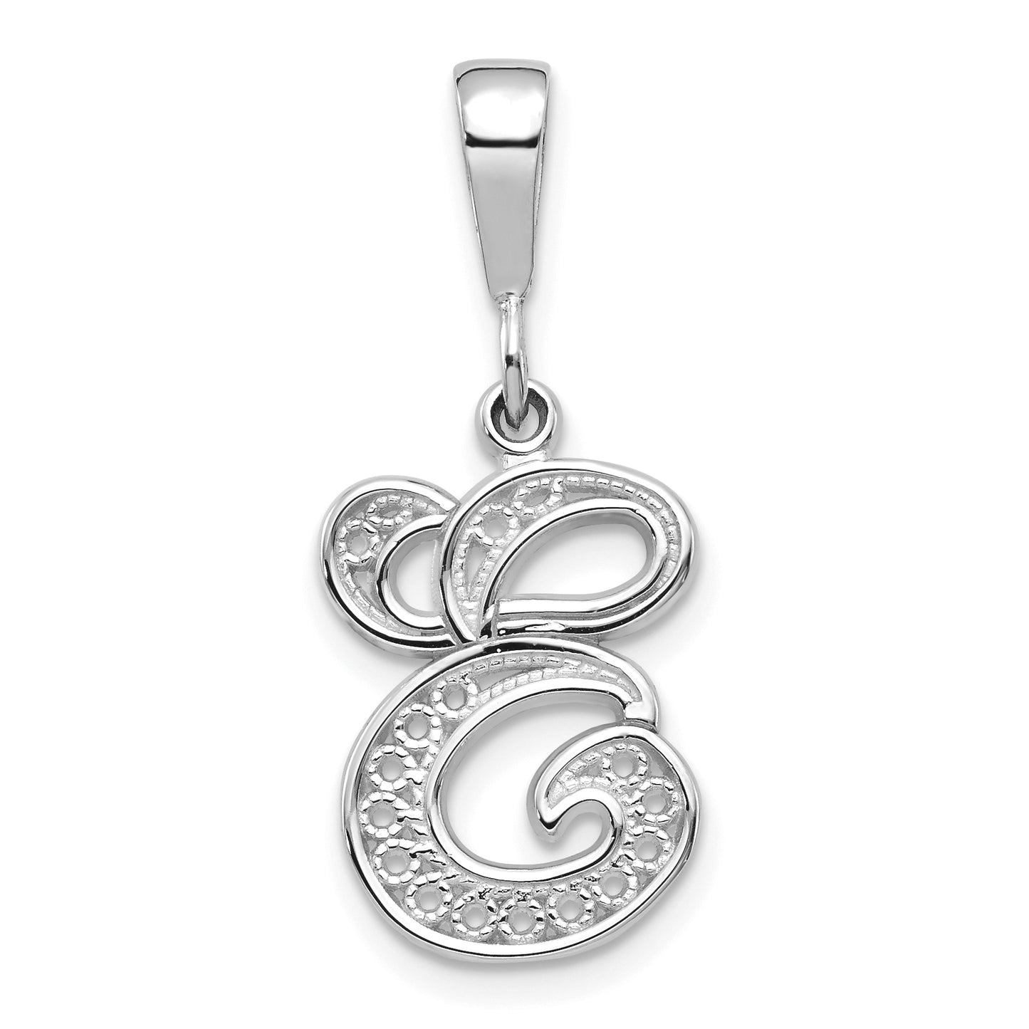 14K White Gold 14Kw Solid Polished Script Filigree Letter E Initial Pendant