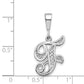 14K White Gold 14Kw Solid Polished Script Filigree Letter F Initial Pendant