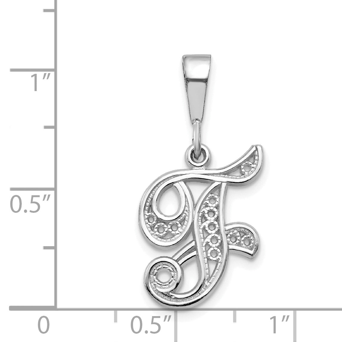 14K White Gold 14Kw Solid Polished Script Filigree Letter F Initial Pendant