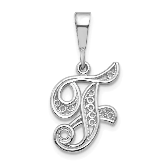 14K White Gold 14Kw Solid Polished Script Filigree Letter F Initial Pendant