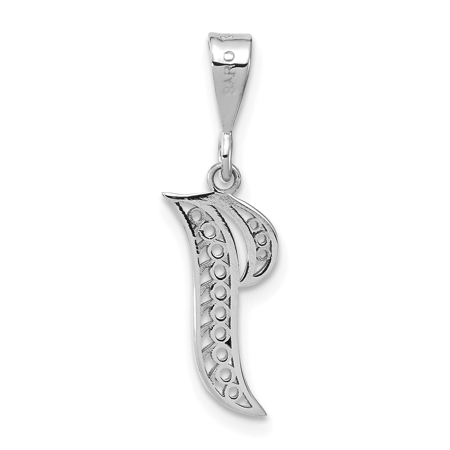 14K White Gold 14Kw Solid Polished Script Filigree Letter I Initial Pendant