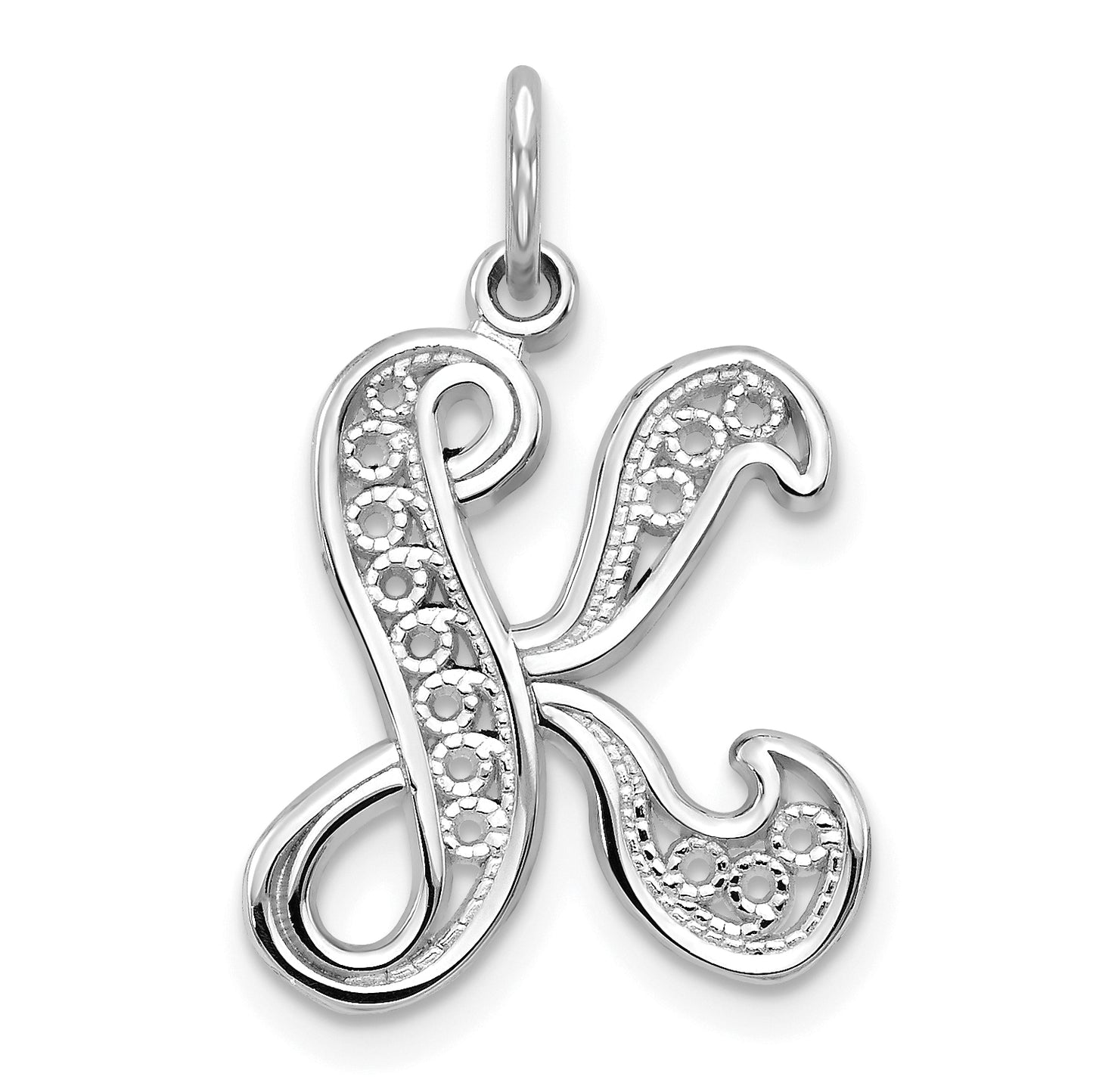 14K White Gold 14Kw Solid Polished Script Filigree Letter K Initial Pendant