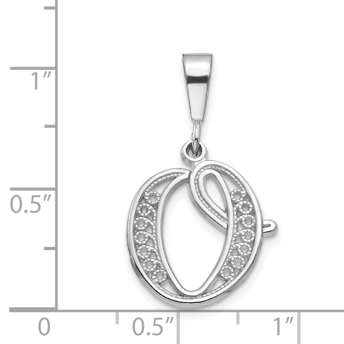 14K White Gold 14Kw Solid Polished Script Filigree Letter O Initial Pendant