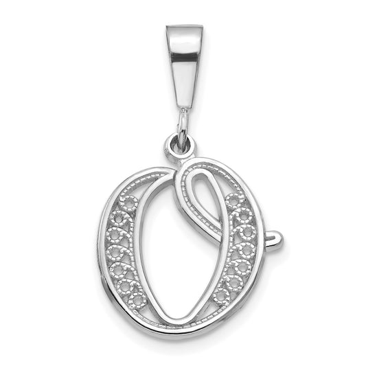 14K White Gold 14Kw Solid Polished Script Filigree Letter O Initial Pendant