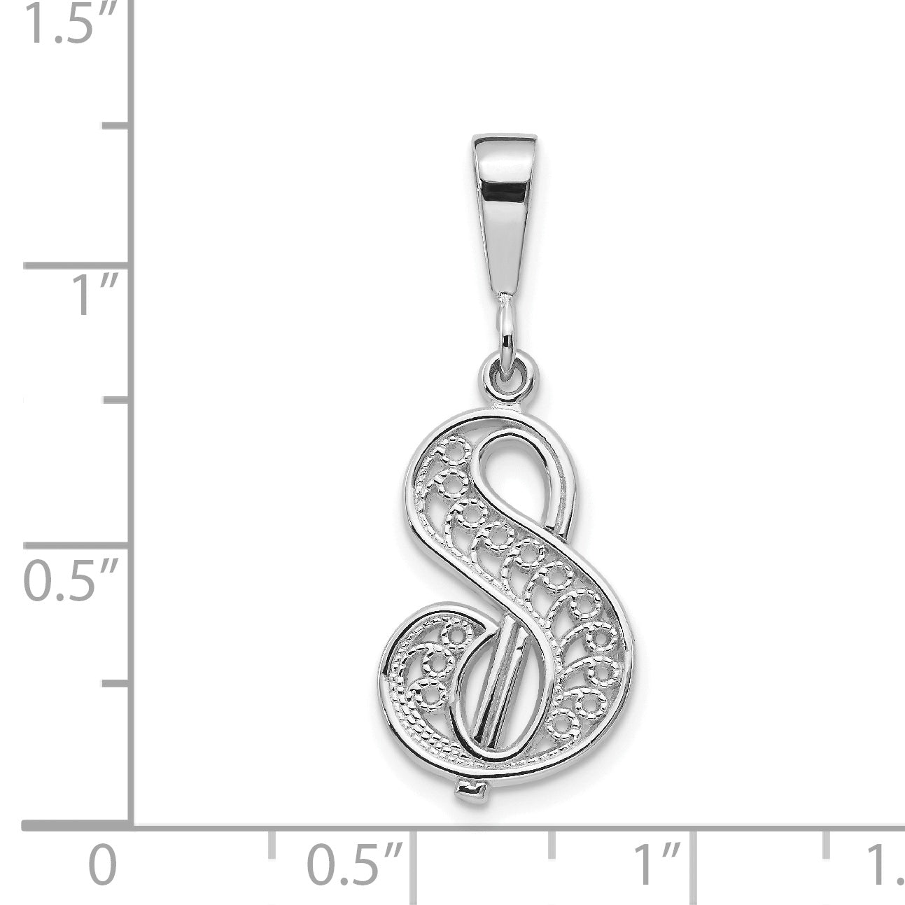 14K White Gold 14Kw Solid Polished Script Filigree Letter S Initial Pendant